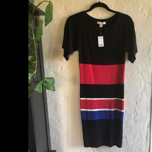Banana Republic Black Striped Midi Career Dress